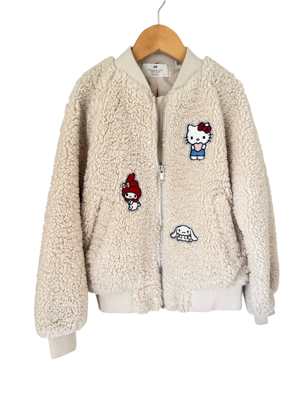 H&M Hello Kitty Cream Sherpa Jacket with Patches